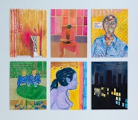 a series of paintings of people in different colors