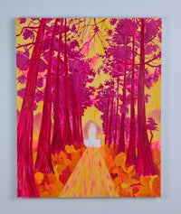 a painting of a path through a forest