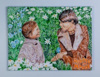 a painting of two people in a field of daisies