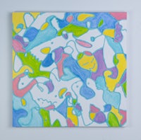 a painting with colorful shapes on a white background