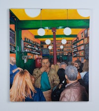 a painting of a group of people in a cafe